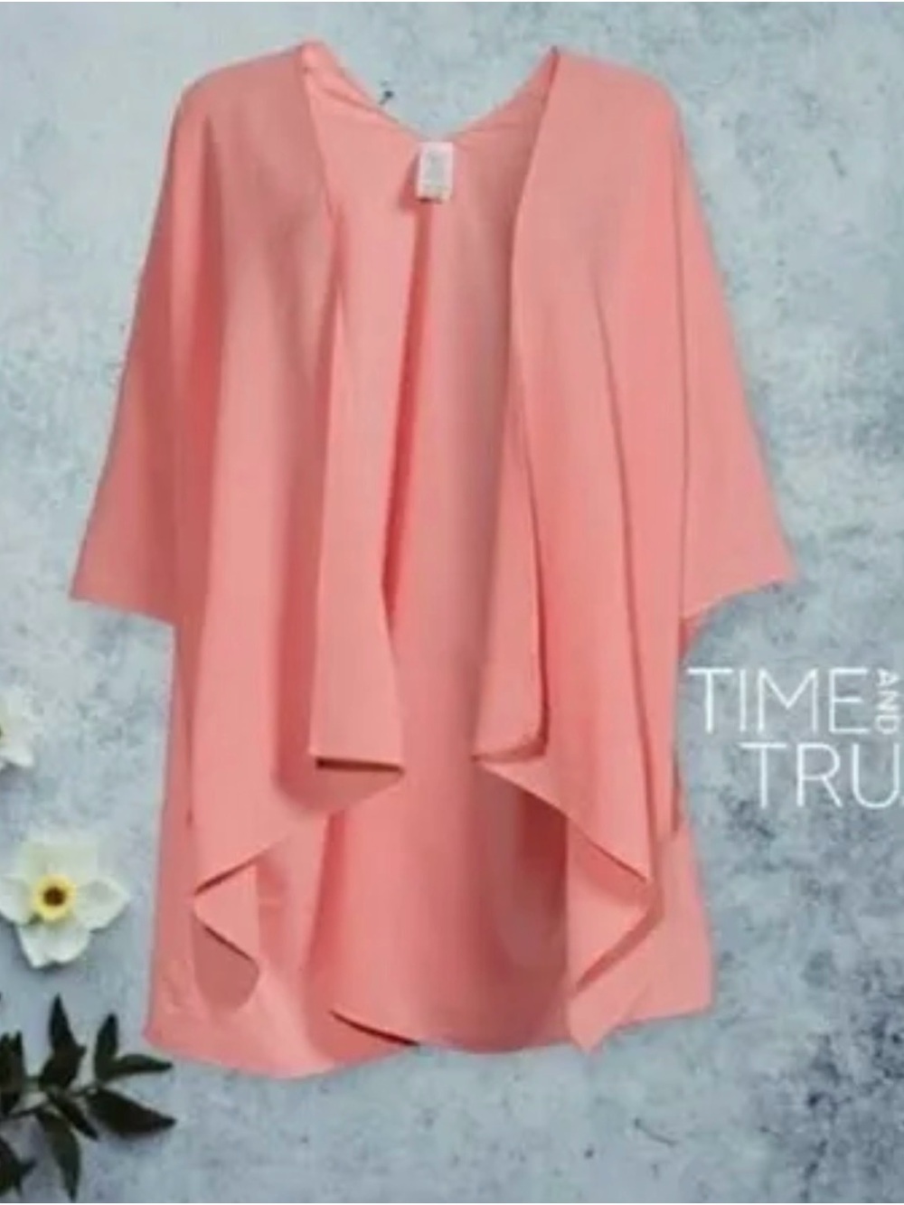Time and Tru Coral Pink Open Front Draped Tunic